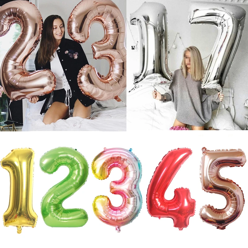32'' 40'' Big Number Foil Balloons Figure Digit Happy Birthday Party Wedding Decoration Kids Toy Helium Globos Wholesale Balloon