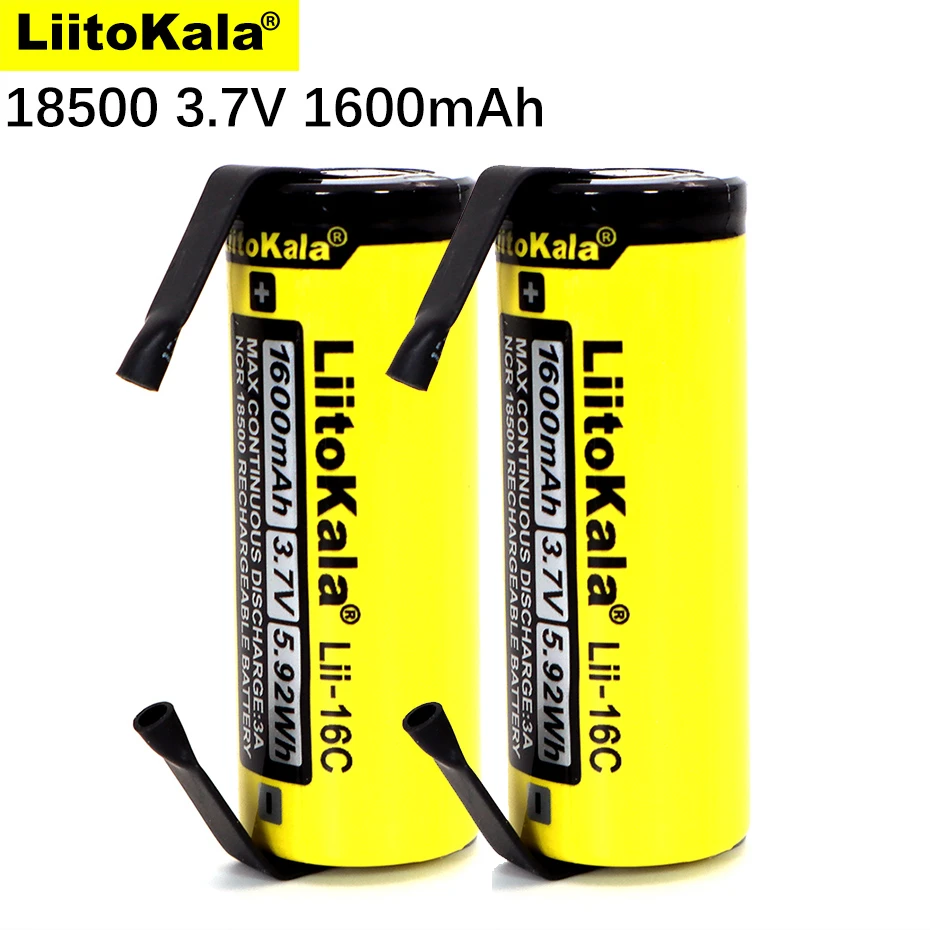 LiitoKala Lii-16C 18500 1600mAh 3.7V Rechargeable Battery Recarregavel Lithium ion Battery For LED Flashlight+DIY Nickel