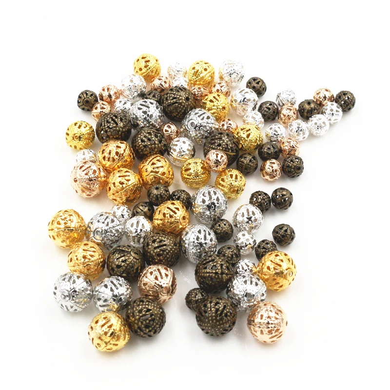 4/6/8/10mm Hollow Ball Flower Beads Metal Charms Bronze /Gold Color /Silver Color Filigree Spacer Beads For Jewelry Making