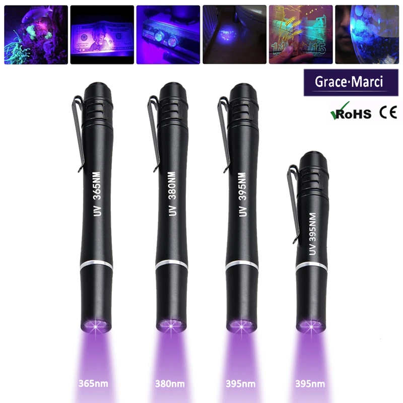 On Sale Portable Mini UV Pen Light Ultra Violet LED Pen Flashlight 365nm 395nm 380nm LED Penlight With Clip For Money Detect