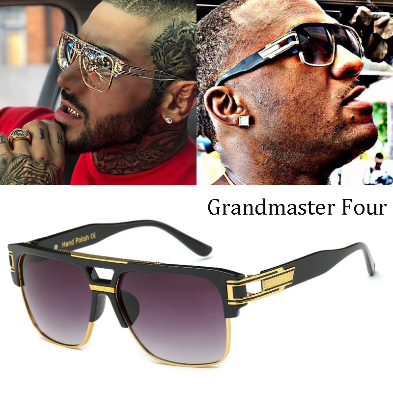 Luxury brand design Fashion Classic grandmaster four Style Gradient lens Sunglasses Men Vintage Sun Glasses Oculos