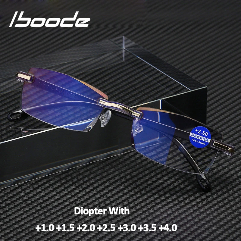 iboode Anti Blue Rays Reading Glasses Men Presbyopia Goggles Women Vintage Rimless Eyewear Diopter +1.0 1.5 2.0 2.5 3.0 3.5 4.0