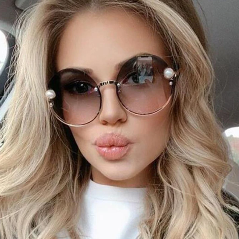 Luxury Brand Round Rimless sunglasses Woman fashion retro metal frame shades for women vintage sunglasses ladies oculos UV400