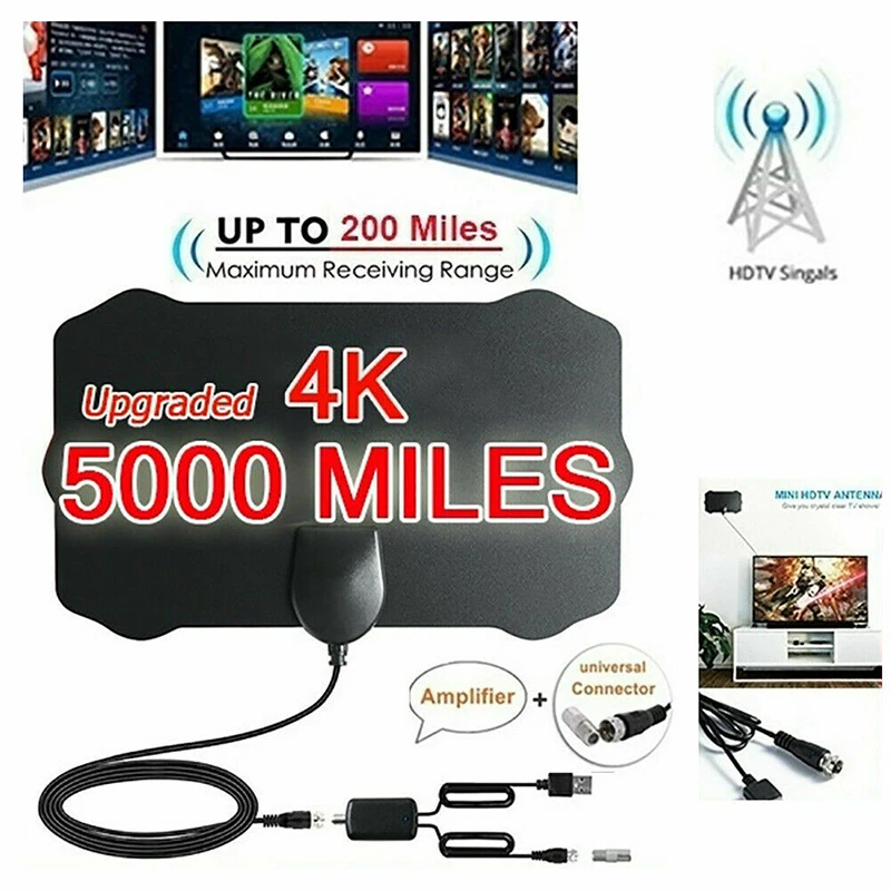 5000 Mile 4K High Gain HDTV Digital TV Box Digital TV Antenna EU Plug 50m Boost Activate Indoor Antenna Adapter HDTV Flat
