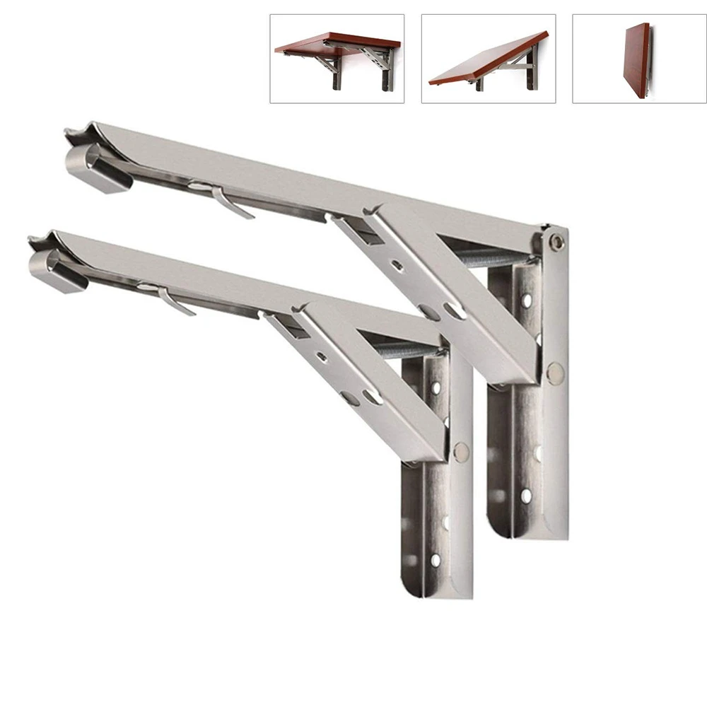 2pcs Folding Shelf Brackets Heavy Duty Stainless Steel Collapsible Shelf Bracket for Table Work Space Saving DIY Bracket