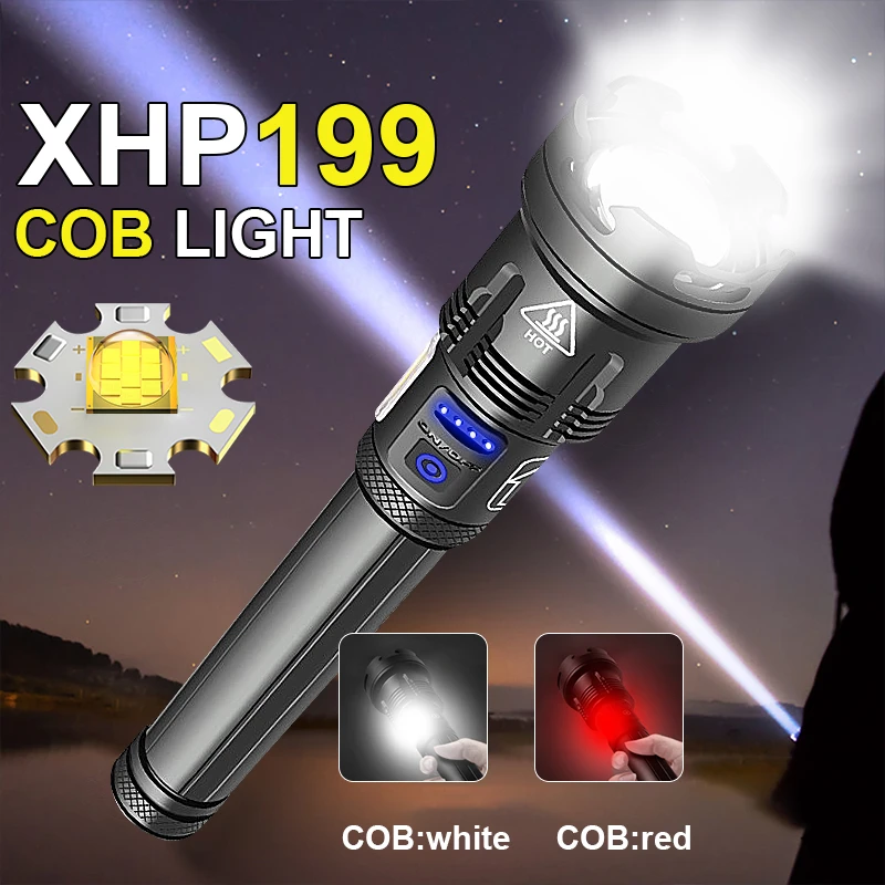 Newest XHP199 Super Powerful Led Flashlight 18650 XHP160 XHP70.2 Led Torch USB Rechargeable Tactical Flashlight COB Flash Light
