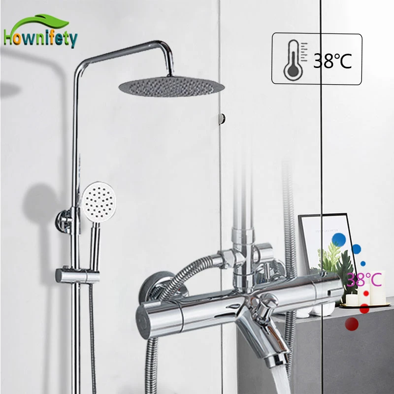 Chrome Thermostatic Shower Set Bathroom Mixer Shower Systems Wall Mount 38 Degree Control  8 “ Rainfall Shower Head