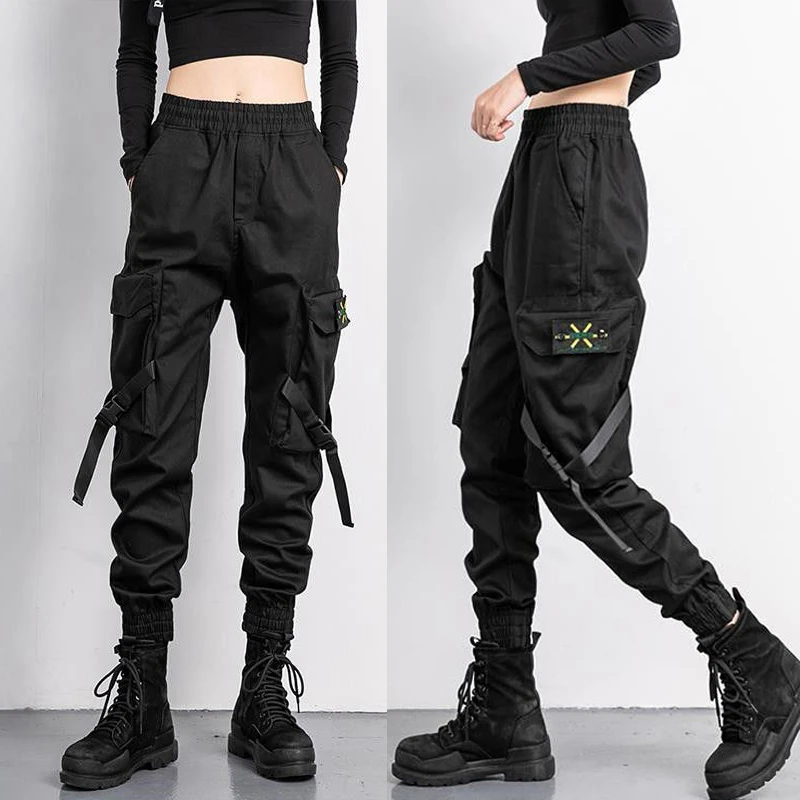 2021 Women Elastic Waist Loose Streetwear Cargo Pants Female Fashion Ankle-length Jogging Trousers Ladies Plus Szie Casual Pants