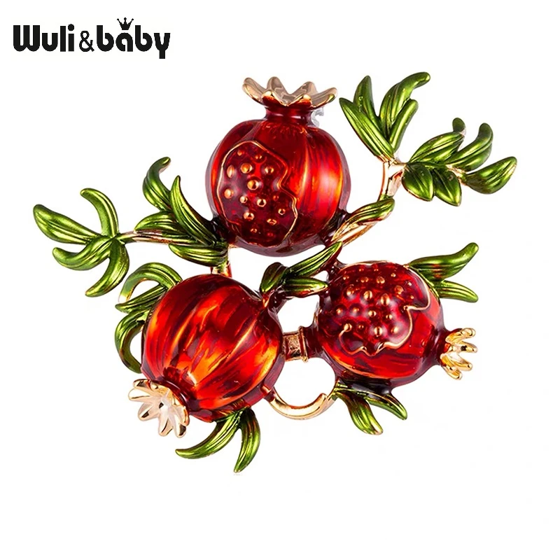 Wuli&baby Red Enamel Pomegranate Brooches For Women Alloy Fruits Casual Weddings Brooch Pins Gifts