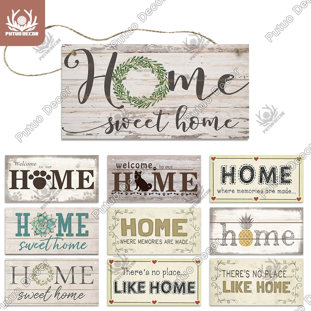 Putuo Decor Home Signs Wooden Hanging Signs Family Wooden Sign Plaque Wood for Home Decor Gifts Living Room Door Decoration