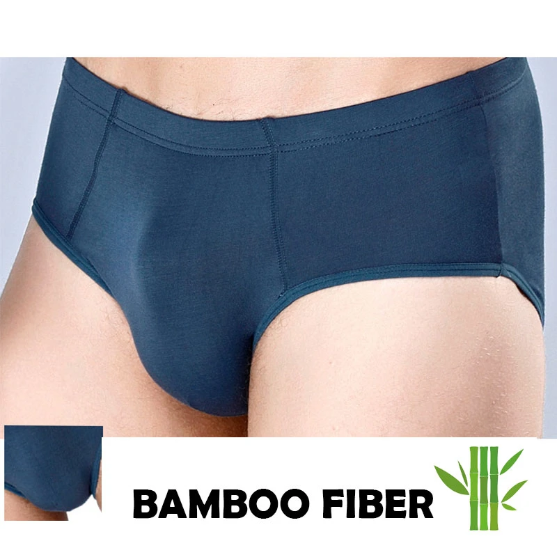 Breathable Bamboo Fiber Men Underwear For Big Penis Plus Size Solid Color Basic Ropa Interior Hombre Sexi Silk Skins Slip Briefs