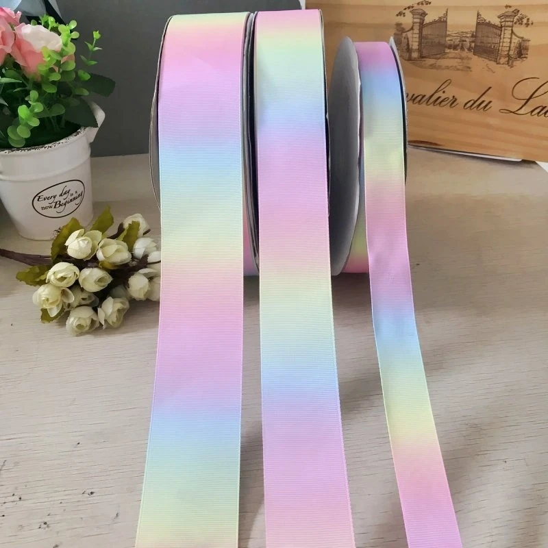 New 5Yards 25mm 40mm 50mm Wide Gradient Color Rainbow Ribbon Threaded DIY Hair Head Ornament Materials