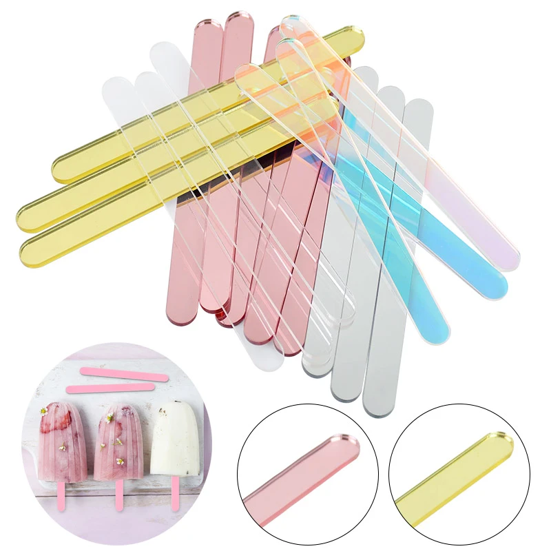10Pcs Acrylic Ice Cream Sticks Transparent Colorful Pop Popsicle Stick For Home Kids Making Popsicle Mould Supplies Hawaii Party