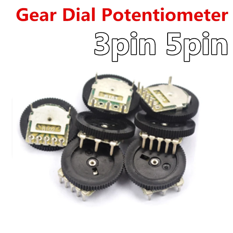 10pcs 3pin 5pin tuning potentiometer B102 B103 B203 B503 B202 B502 B104 1K 10K 20K 50K 16*2 Gear Dial Potentiomer  volume switch