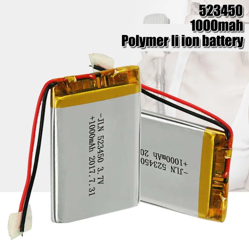 1000mAh 3.7V 523450 Polymer Lithium Rechargeable Battery Li-ion Battery For GPS Smart Phone DVD MP3 MP4 MP5 Led Lamp Lipo cell