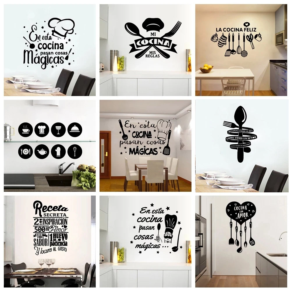 Diy Text Vinyl Kitchen Spanish Quote Wall Stickers Vinyl Wallpaper For Kitchen Rooms Decor Wall Decals Home Decor Sticker Decal