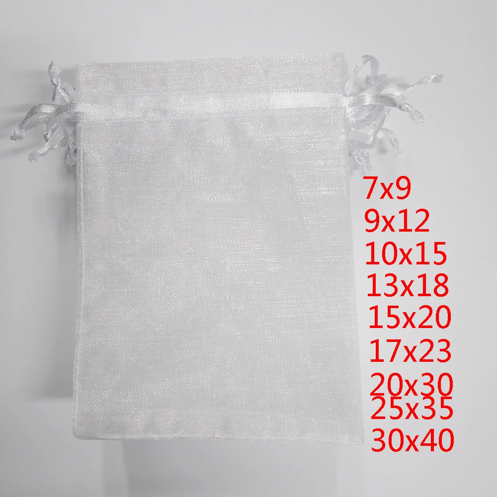 100pcs White Drawstring Organza Bags Pouch Jewelry Packaging Bags Birthday Party Christmas Gift Bags Wedding Gift Bag Pouches