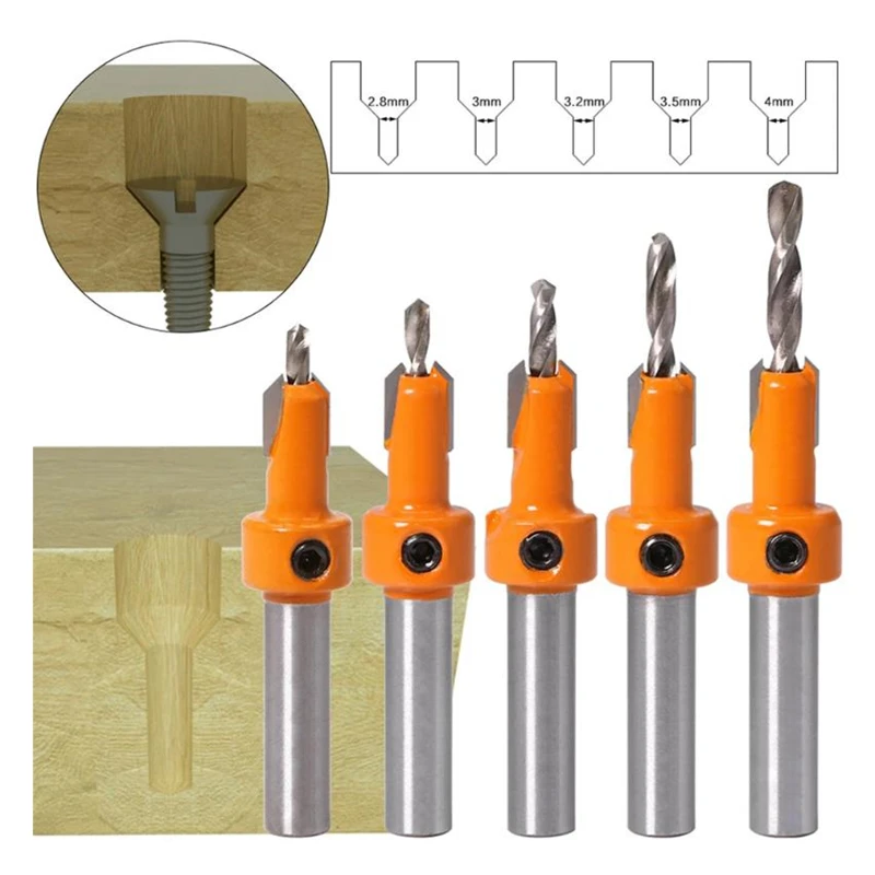 5Pcs Carbide Tip 8mm Shank HSS Woodworking Countersink Router Bit Set Screw Extractor Remon Demolition for Wood Milling Cutter