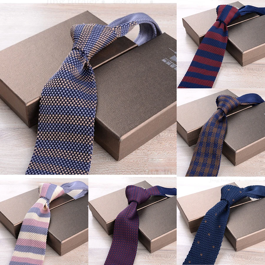 GUSLESON New 6cm Slim Knit Tie for Men Business Leisure Skinny Necktie Burgandy Colorful Striped Dots Fashion Weave Ties