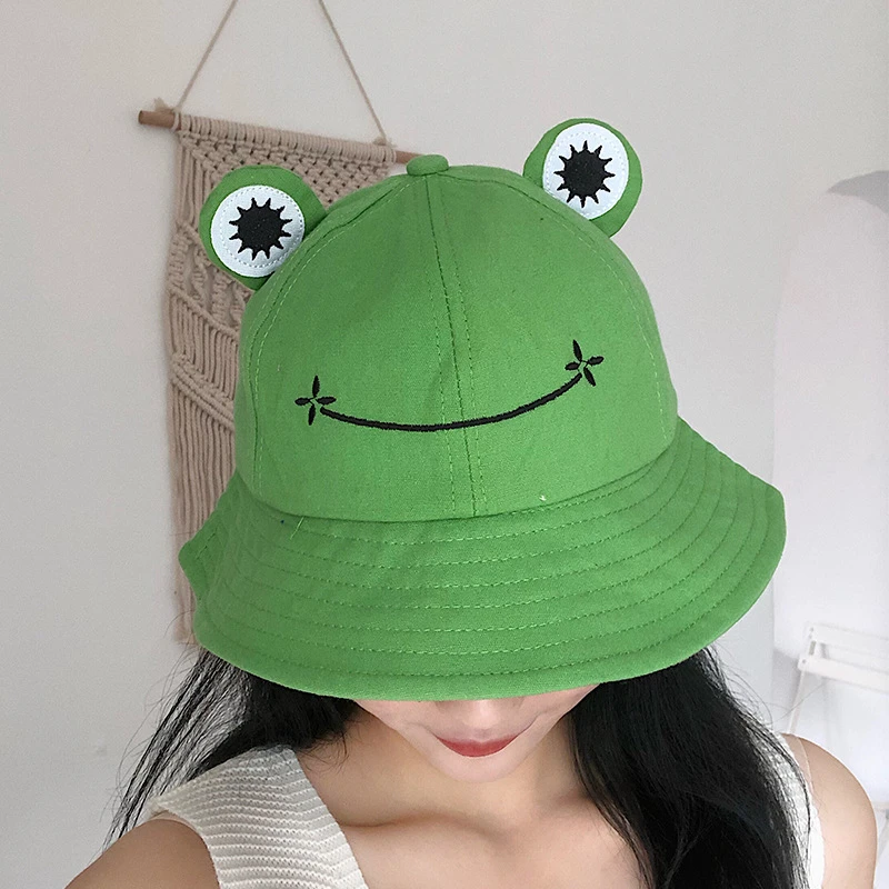 2021 Frog Bucket Hat for Women Summer Autumn Plain Female Panama Outdoor Hiking Beach Fishing Cap Sunscreen Woman Sunhat Bob