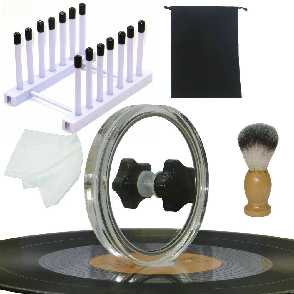 4 in 1 Vinyl Cleaning Kit LP Vinyl Record Cleaner Clamp /Water Cleaning Brush /Soft Cleaning Cloth/Vinyl Drying Rack