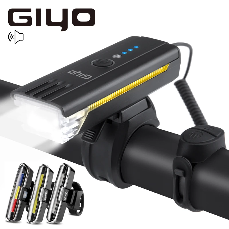 GIYO Horn / Flashlight for Bicycle MTB Road Light Bike Front Rear Lantern Cycling Accessories USB Rechargeable Led Bicycle Light