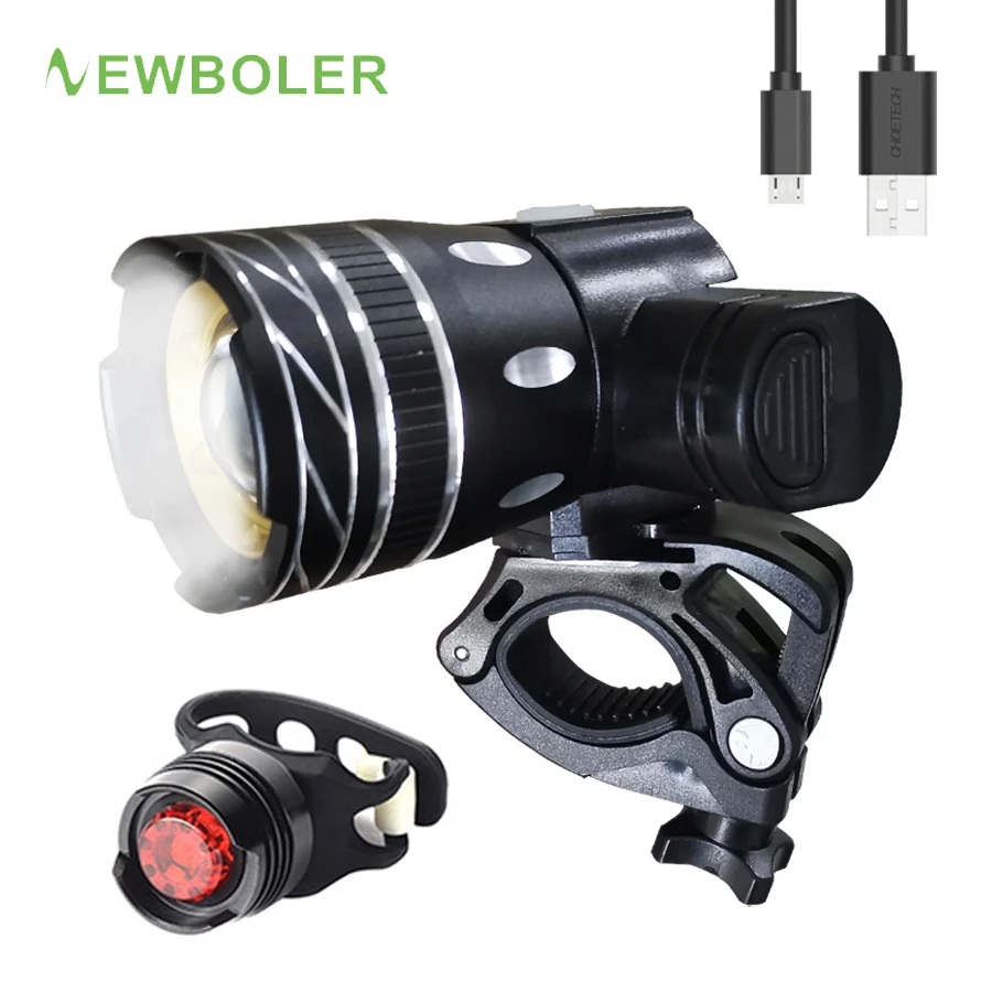 NEWBOLER 5000mAh Bicycle Light Set T6 USB Rechargeable Battery Adjustable Zoom Bike Front Headlight Cycling Lamp with Taillight