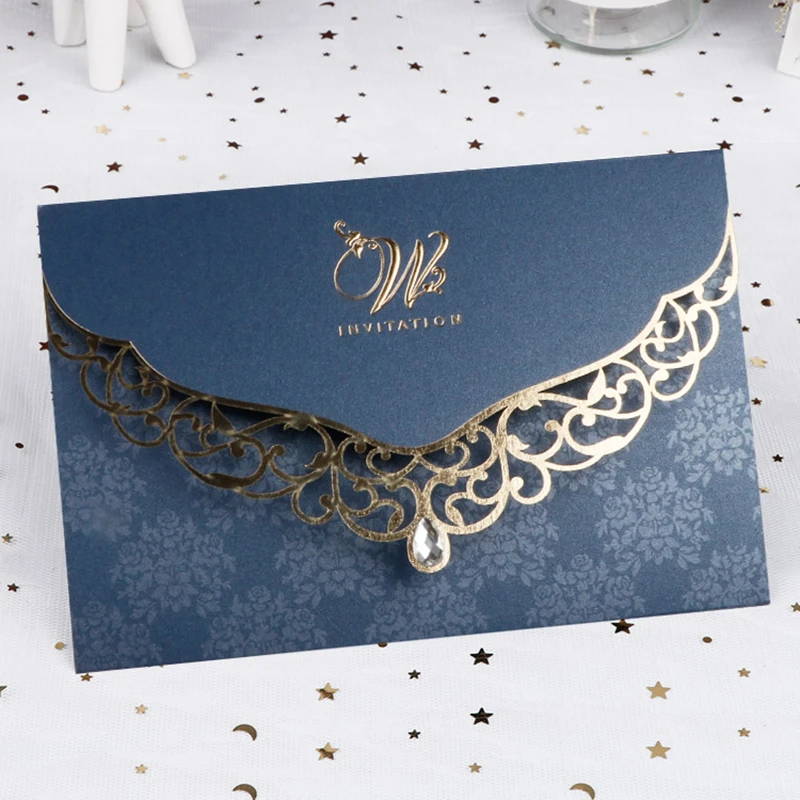 50pcs Elegant Laser Cut Wedding Invitation Card Business Greeting Card With Diamond Customized Wedding Decoration Party Supplies