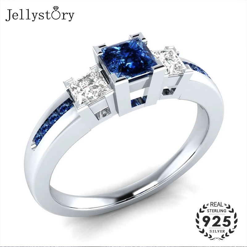 Jellystory Classic Women Ring 925 Silver Jewelry with Sapphire Emerald Amethyst Gemstones Wedding Party Gift size 6-10 wholesale