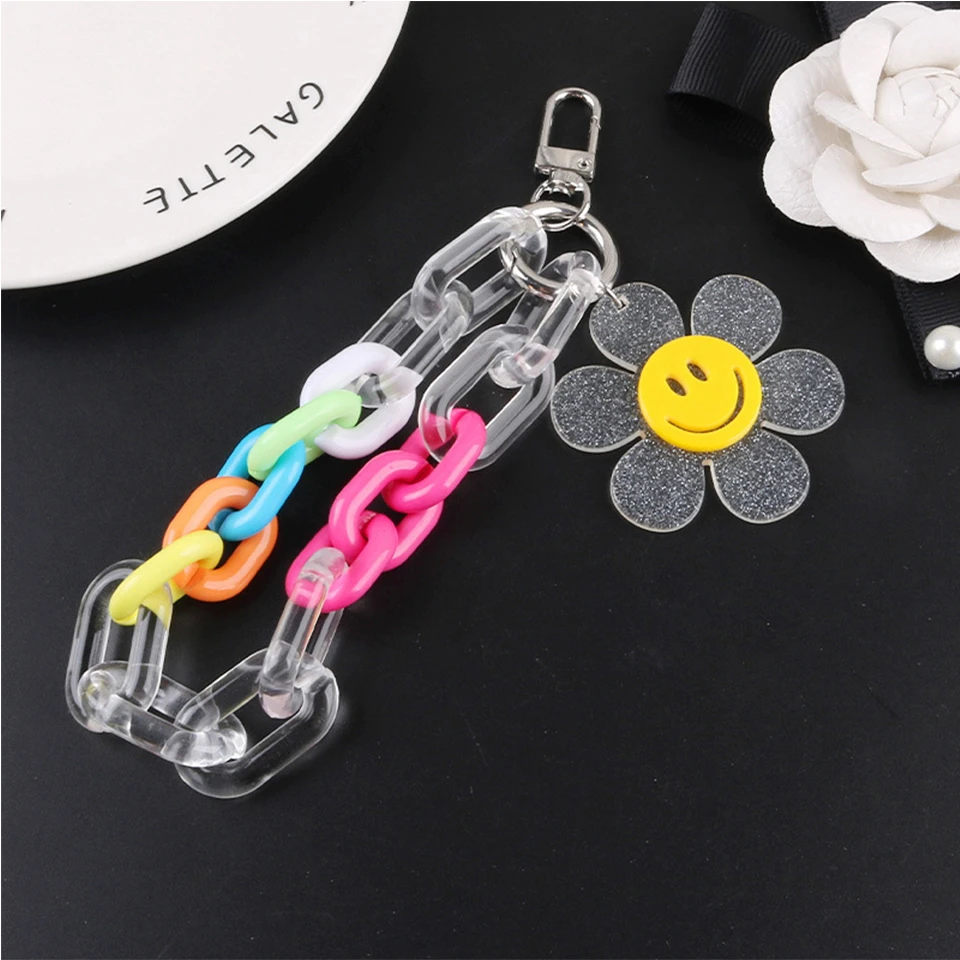 Cute Transparent Sun Flower Keychains Car Keys Bag Backpack Cloth Pendant Acrylic Chains Lanyards Decoration Couples' Gifts New