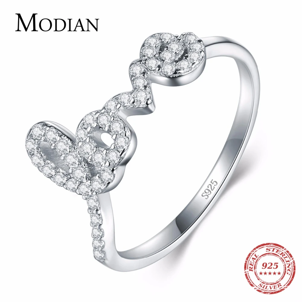 Modian 2021 New 100% 925 Sterling Silver Forever Love Rings Cubic Zirconia Crystal Finger For Women Anniversary Jewelry Gift