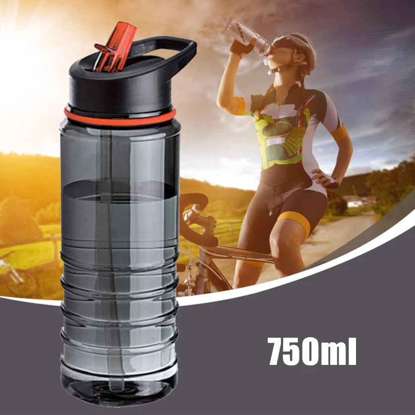 750ML Outdoor Water Bottle Flip Tritan Straw Drinks Water Bottle Bike Drink Bottle  with Lid Hiking Camping Plastic water cup