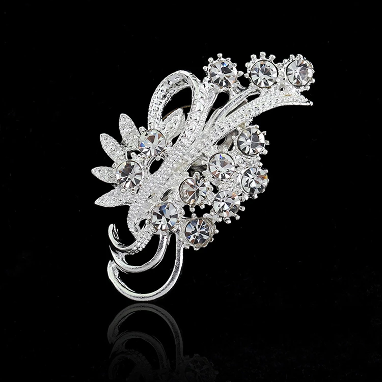 Women Fashion Accessories Elegant Delicated Rhinestone Silver Plated Flower Brooches Collar Pins Sweater Decoration