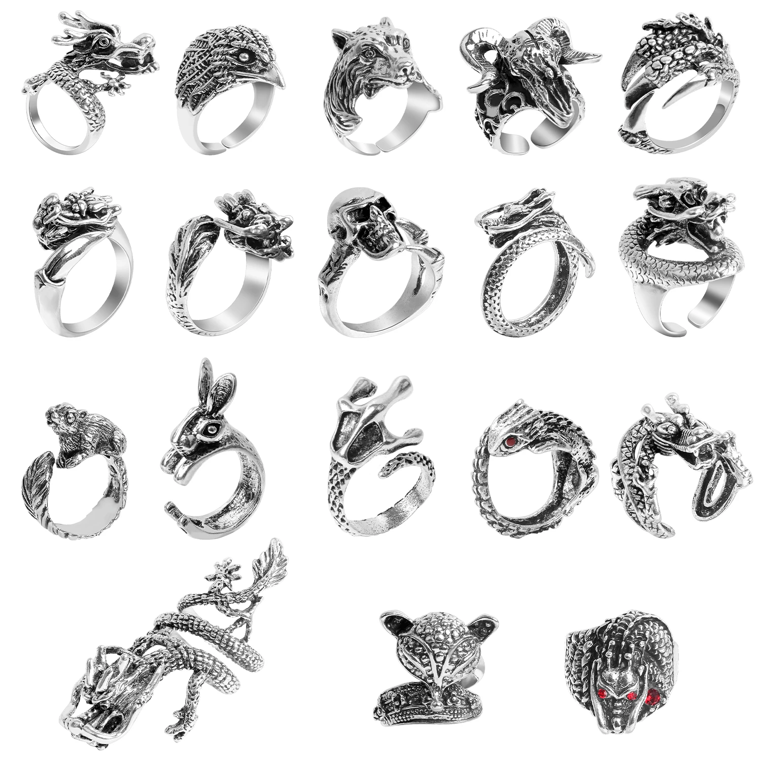 Vintage Punk Domineering Animal Dragon Designs Adjustable Rings For Men Teen Boys Retro Cool Fashion Party Jewelry Gift For Men