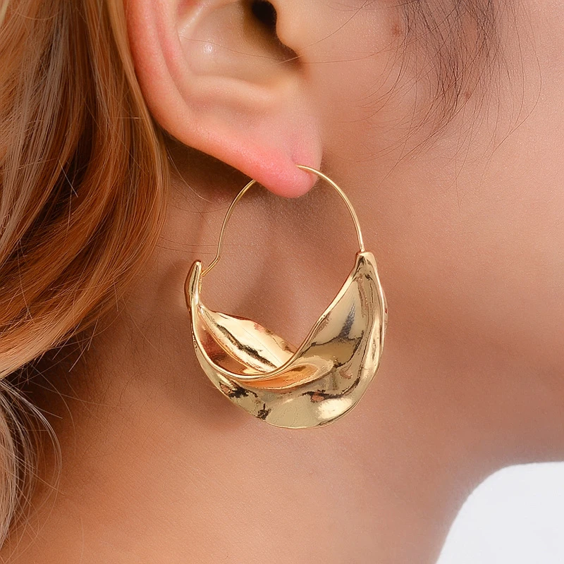 Creative Irregular Flower Basket Dangle Earrings for Women Gold Metal Stereoscopic Exaggerated Drop Earrings Dangler