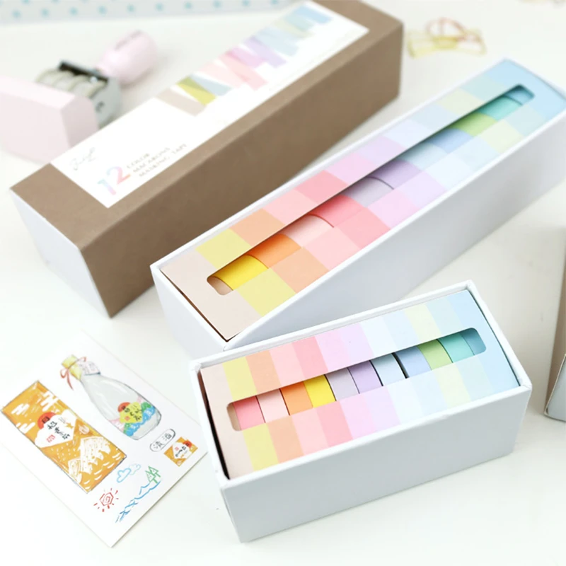 12 Pcs/lot 7.5mm x 3m Rainbow Decorative Adhesive Tape Masking Washi Tape Decoration Diary School Office Supplies Stationery