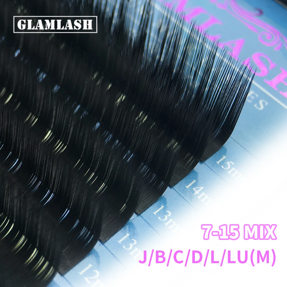GLAMLASH 16rows 7~15mm 15-25mm mix 100% Handmade False eyelash extension supplies Silk Mink lash extension Individual Cilia