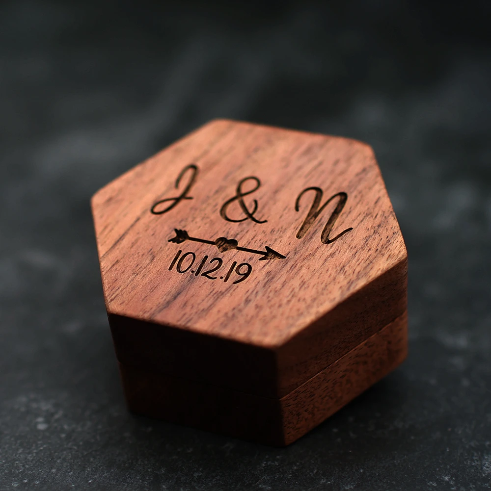 Customized Wood Engagement Ring Bearer Box Rustic Custom Name Date Decor Personalized Wedding Jewelry Wooden Ring Holder Boxes