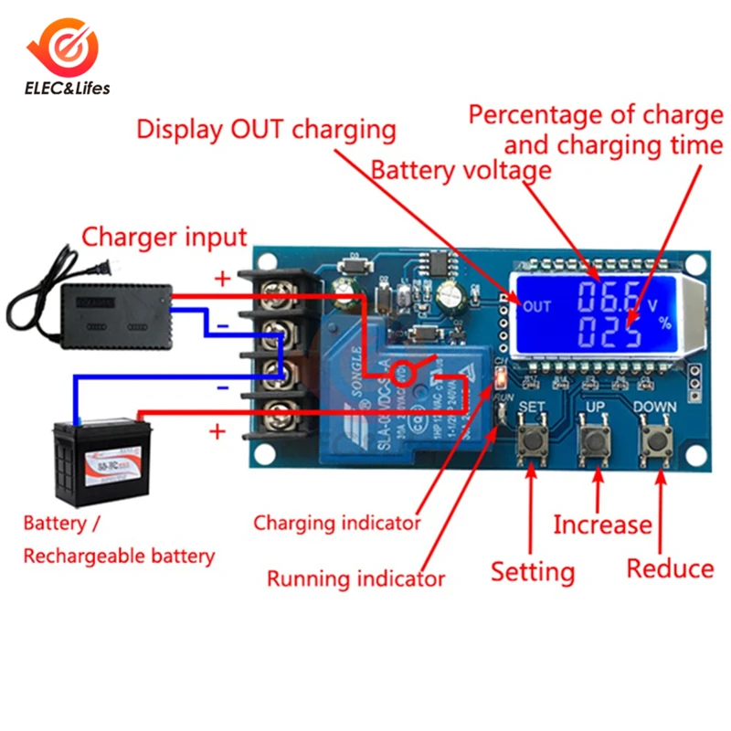 LCD Display 12V 24V Lead-acid Lithium Battery Charger Control Module Solar Battery Automatic Charging Control Protection XY-L30A