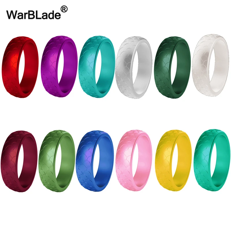 WarBLade New 5.7mm Fish Scale Silicone Rings Food Grade FDA Silicone Finger Ring Hypoallergenic For Women Wedding Rubber Bands