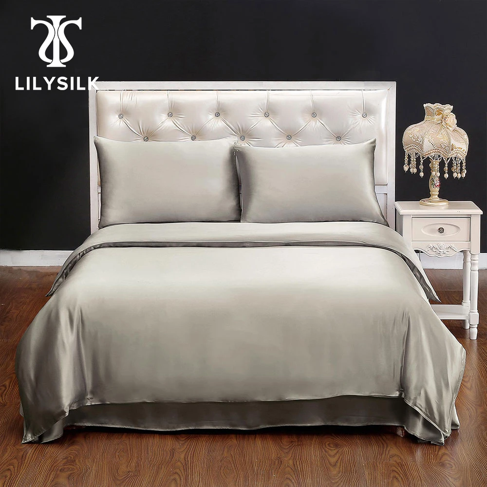 LilySilk 100 Silk Duvet Cover Natural Mulberry 19 Momme Seamless Luxury White Queen King Free Shipping