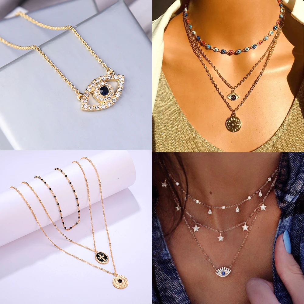 Exquisite Crystal Evil Eye Pendant Necklace For Women Gifts Gold Color Fashion Jewelry Wholesale
