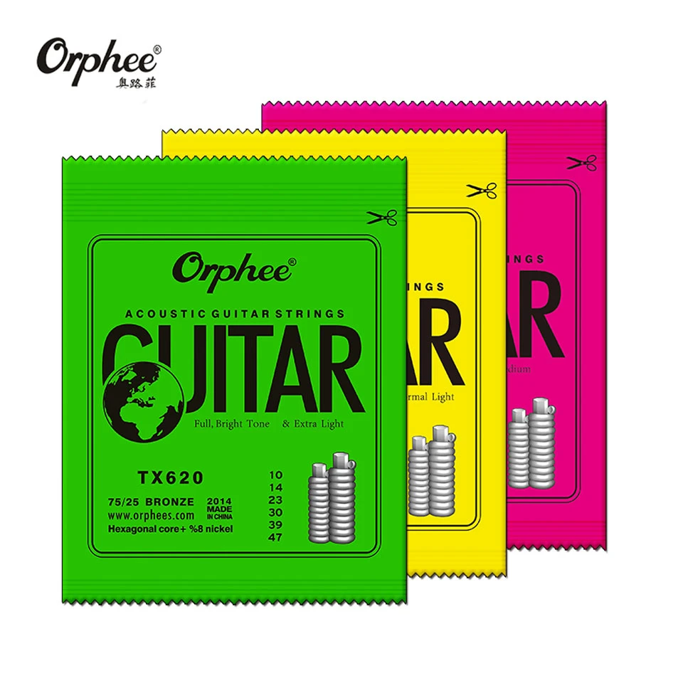Orphee Hot Sell 1 SET ACOUSTIC Guitar String Hexagonal core+8% nickel FULL,Bronze Bright tone& Extra light Extra Light Medium