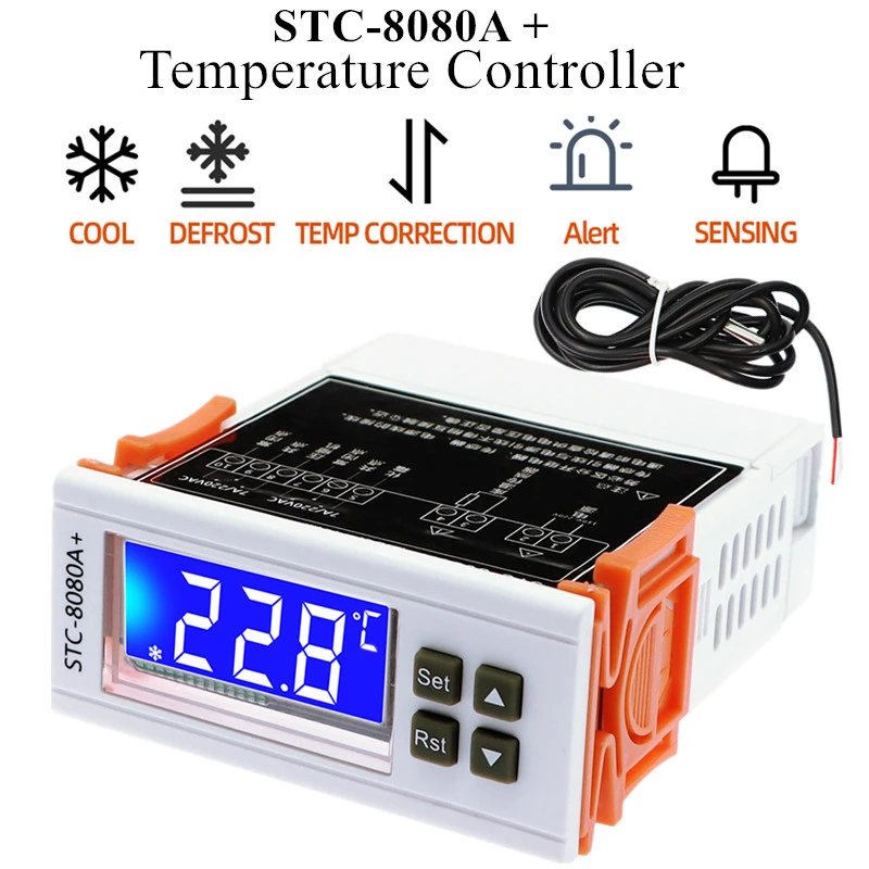 STC-8080A+ Refrigerator Thermostat Temperature Controller Refrigeration Automatic Defrost Timer Intelligent Single Probe 40%off