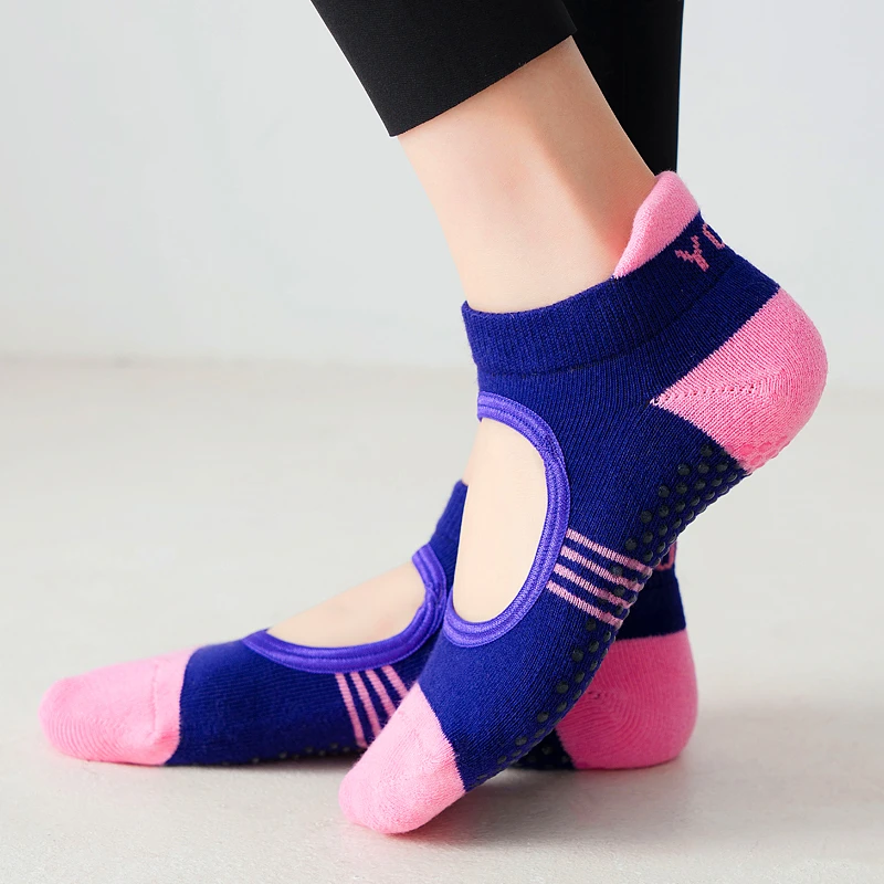 Women Backless Pilates Socks Towel Bottom Breathable Anti Slip Yoga Socks Cotton Ballet Dance Sports Socks for Fitness Gym