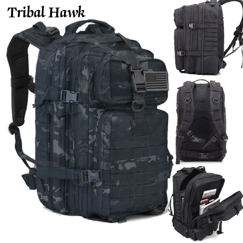 Tactical Backpack Army Military Molle Assault Rucksack Outdoor EDC 3P 50L Men's Large Capacity Camping Hunting Trekking Camo Bag