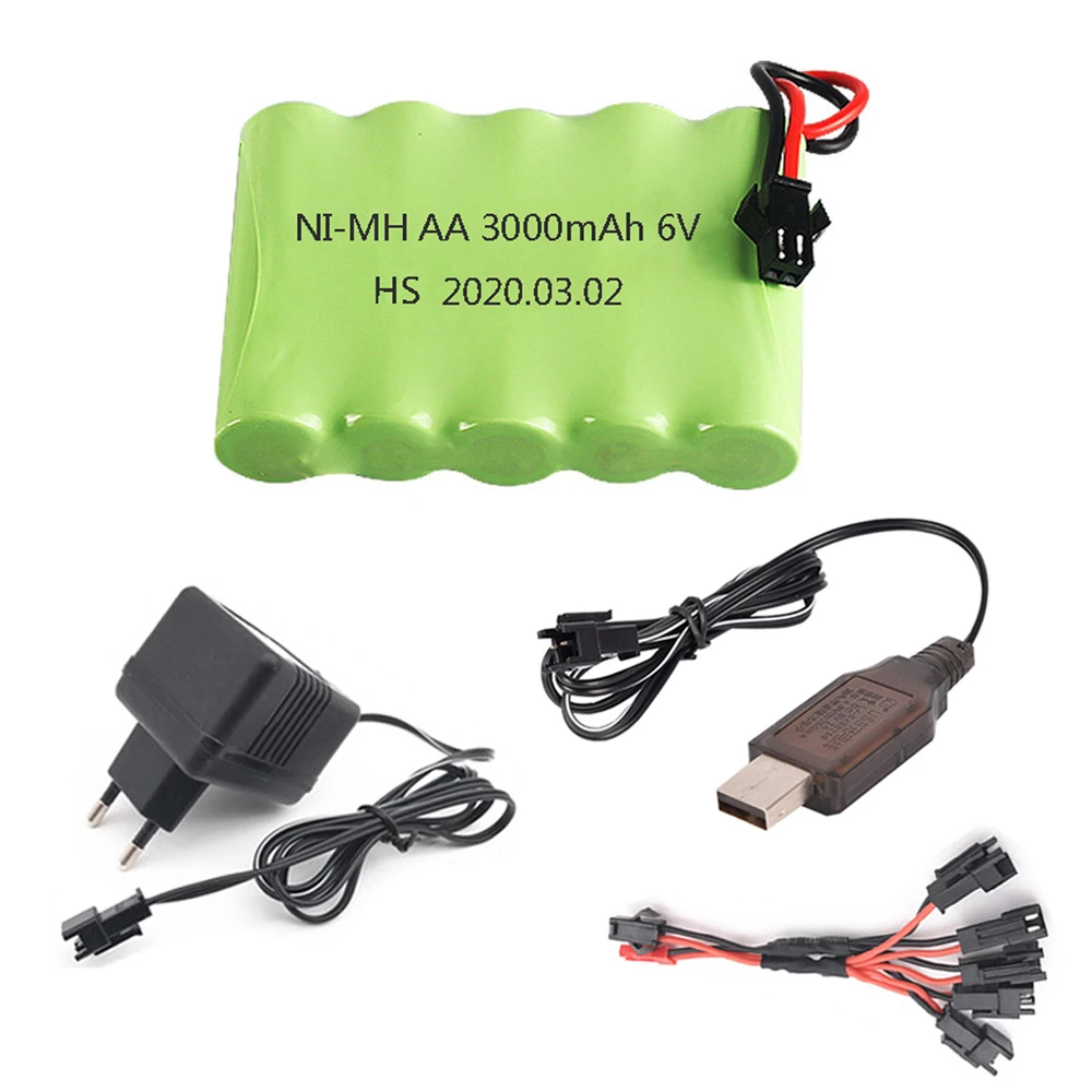 6V AA NIMH Battery with Charger cable For Rc toy Car Boat tank Robot Truck Gun parts Electric toy security facilities 6V 3000mah