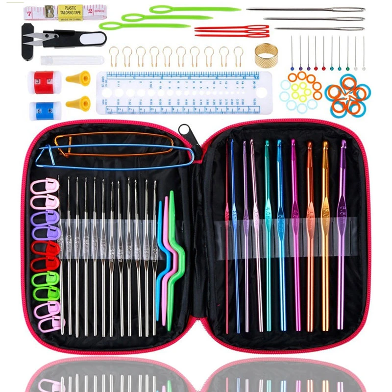 100Pcs/22Pcs DIY 22 Sizes Crochet Hooks Needles Stitches Knitting Craft Case Crochet agulha set Weaving Tools Sewing Tools