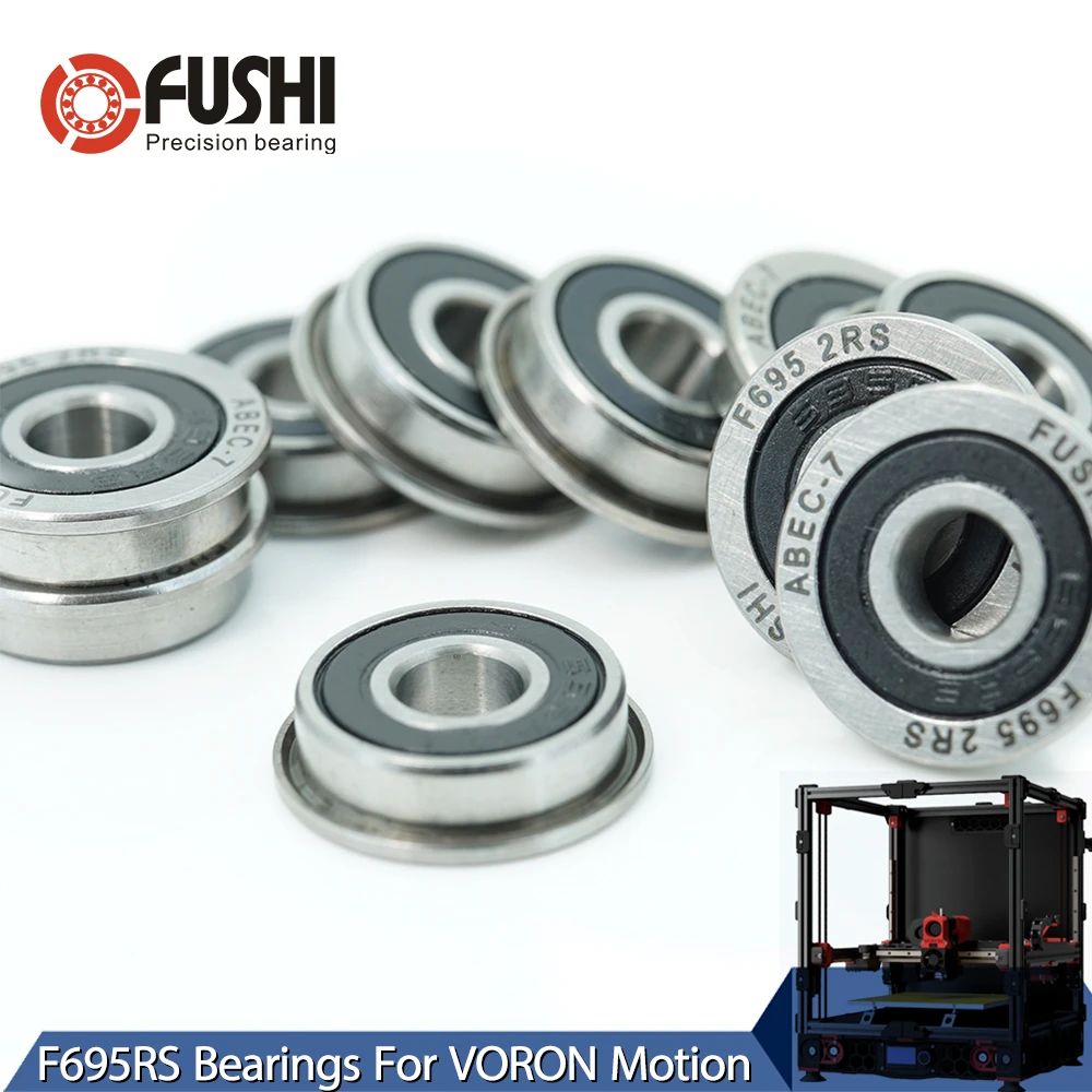 F695 2RS Bearing 5*13*4 mm 10Pcs ABEC-7 Flanged Miniature F695 RS Ball Bearings F695RS For VORON Mobius 2/3 2/4 3D Printer