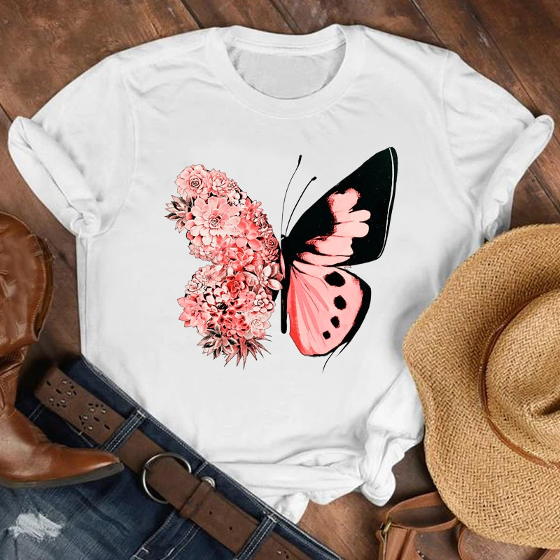 Women Lady Cartoon Butterfly Floral Elegant 2020 Fall Autumn Shirt Clothes Tshirt Tee Womens Top Female Print T Graphic T-shirt